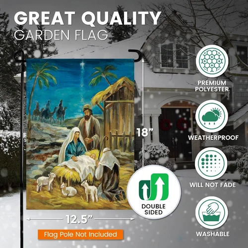 Nativity Christmas 12X18 Double Sided Polyester Garden Flag JJE DDI GGX