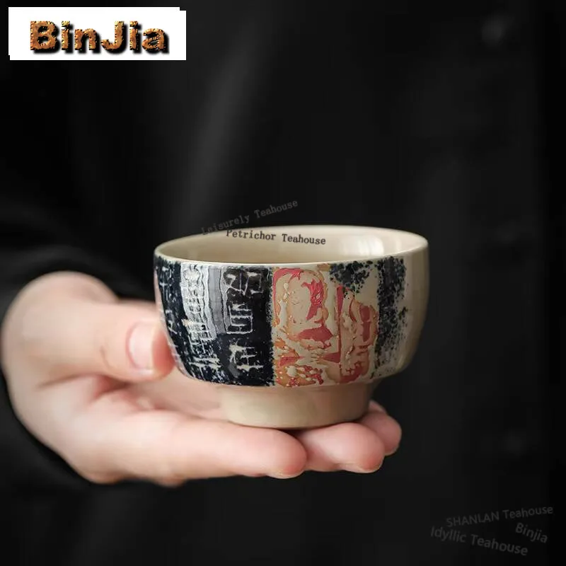 

100 мл Ретро травяная деревянная серая керамическая чайная чашка в форме сердца Сутра чайная чашка большой емкости Личная чашка-мастер кружки чашан стандартная