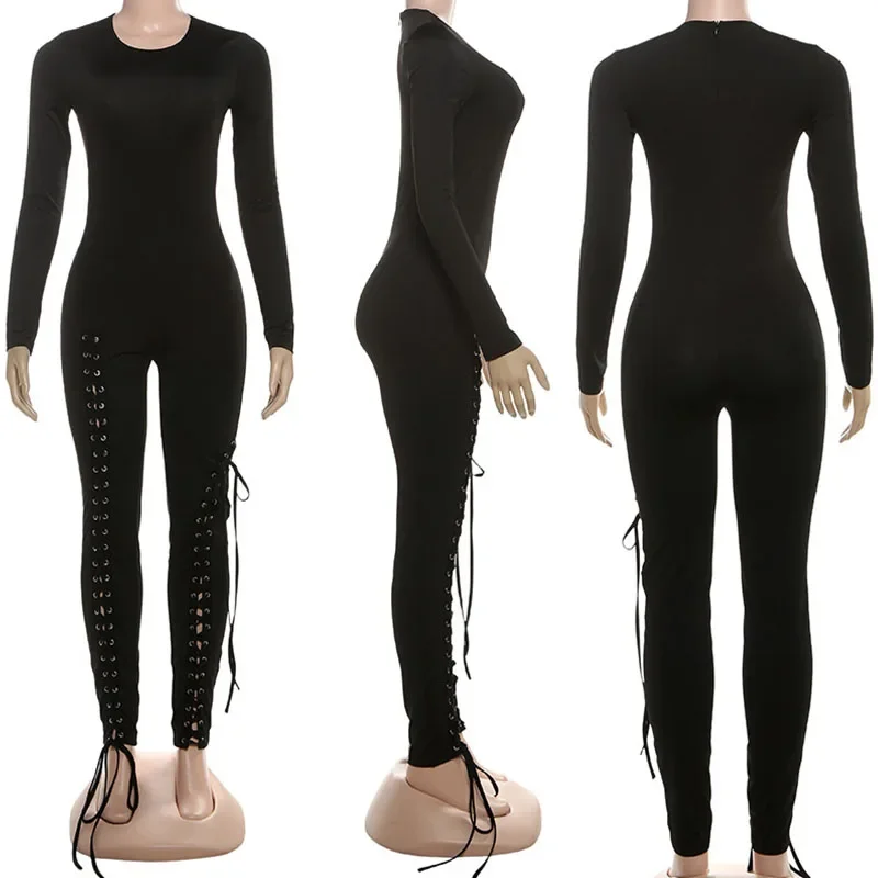 Doyerl طويلة الأكمام Bodycon ثوب فضفاض للنساء بذلة ملابس للنادي حفلة نحيل الدانتيل متابعة الرباط ضمادة قطعة واحدة وزرة فام