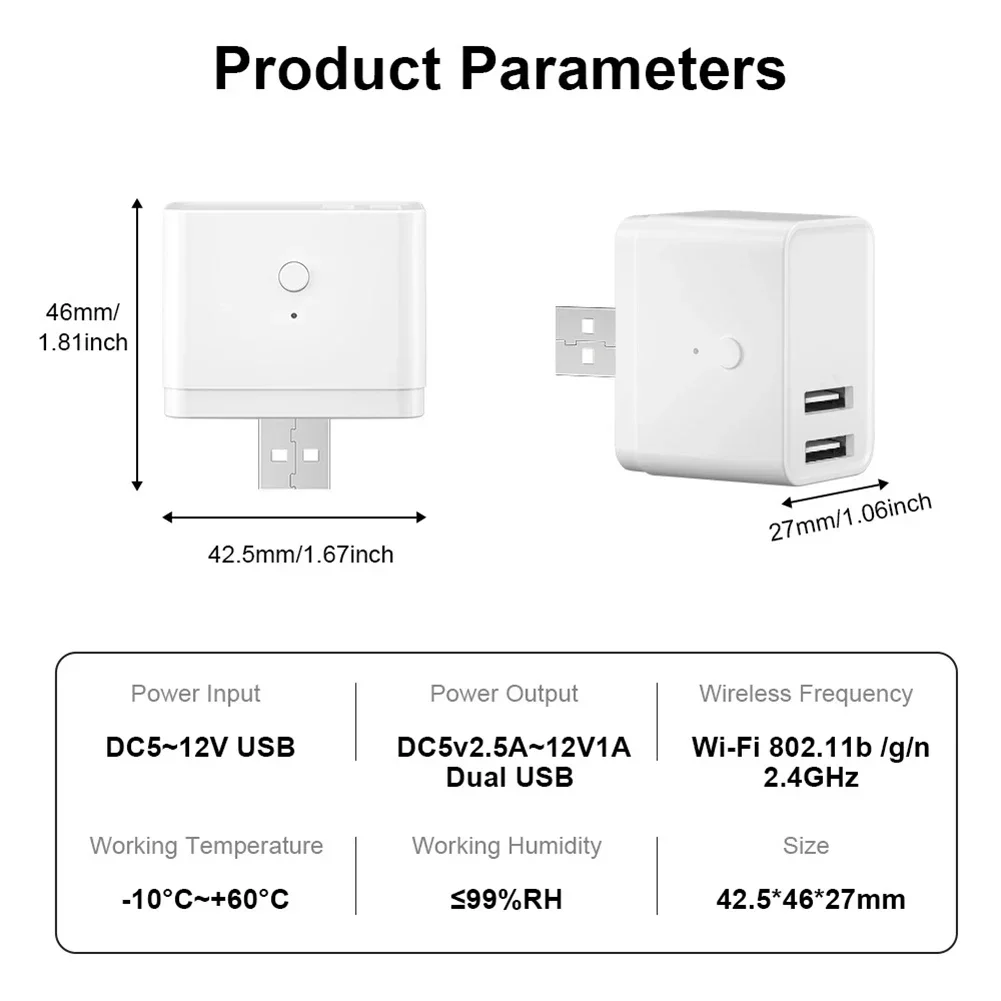 USB Smart Switch Wifi+Bluetooth Power Adapter For Tuya App Remote Control Timer Switch Portable 2.4GHZ 802.11b/g/n Power Adapter