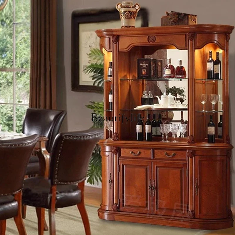 

ls 42Solid wood dining side American double-door wine cabinet, storage, dishes glass solid wood function cabinet