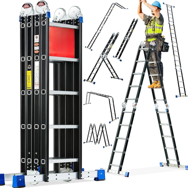 Folding Step Ladder, 19.6ft, 7 in 1 Multi-Purpose Folding Adjustable Telescoping Aluminium Extension Ladders, 330lbs