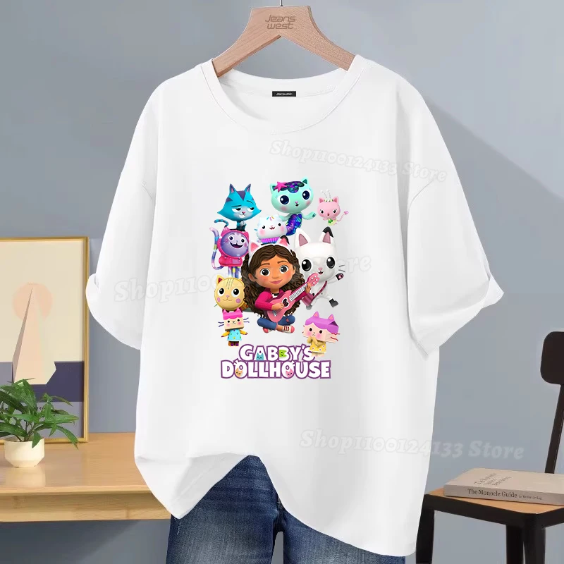 Dollhouses Gabbyed الفتاة تي شيرت القطن لطيف أنيمي الاطفال قصيرة الأكمام تي شيرت Kawaii ملابس الصيف لعبة الحفلات ملابس الشارع الشهير غير رسمية