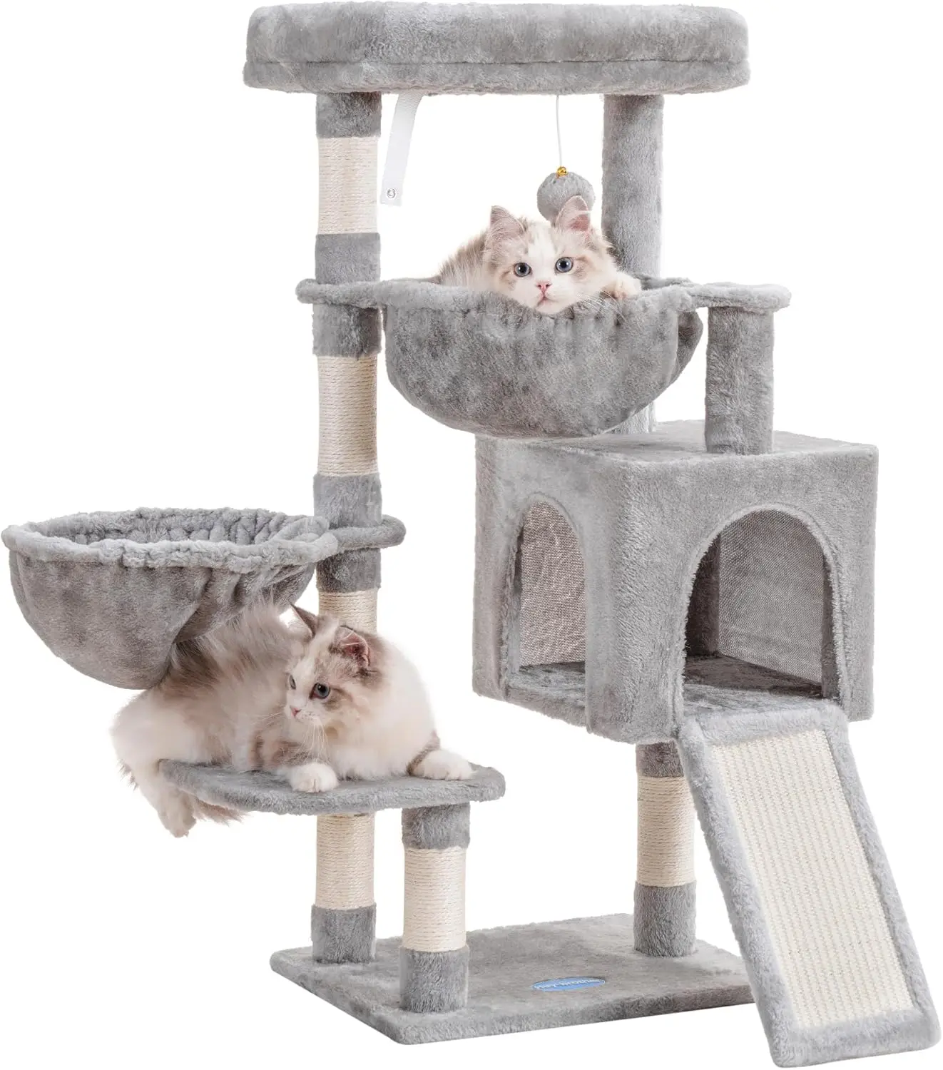 

Indoor Cat Tree Tower with Cozy Bed, Hammocks, and Sisal Scratching Posts in Light Gray