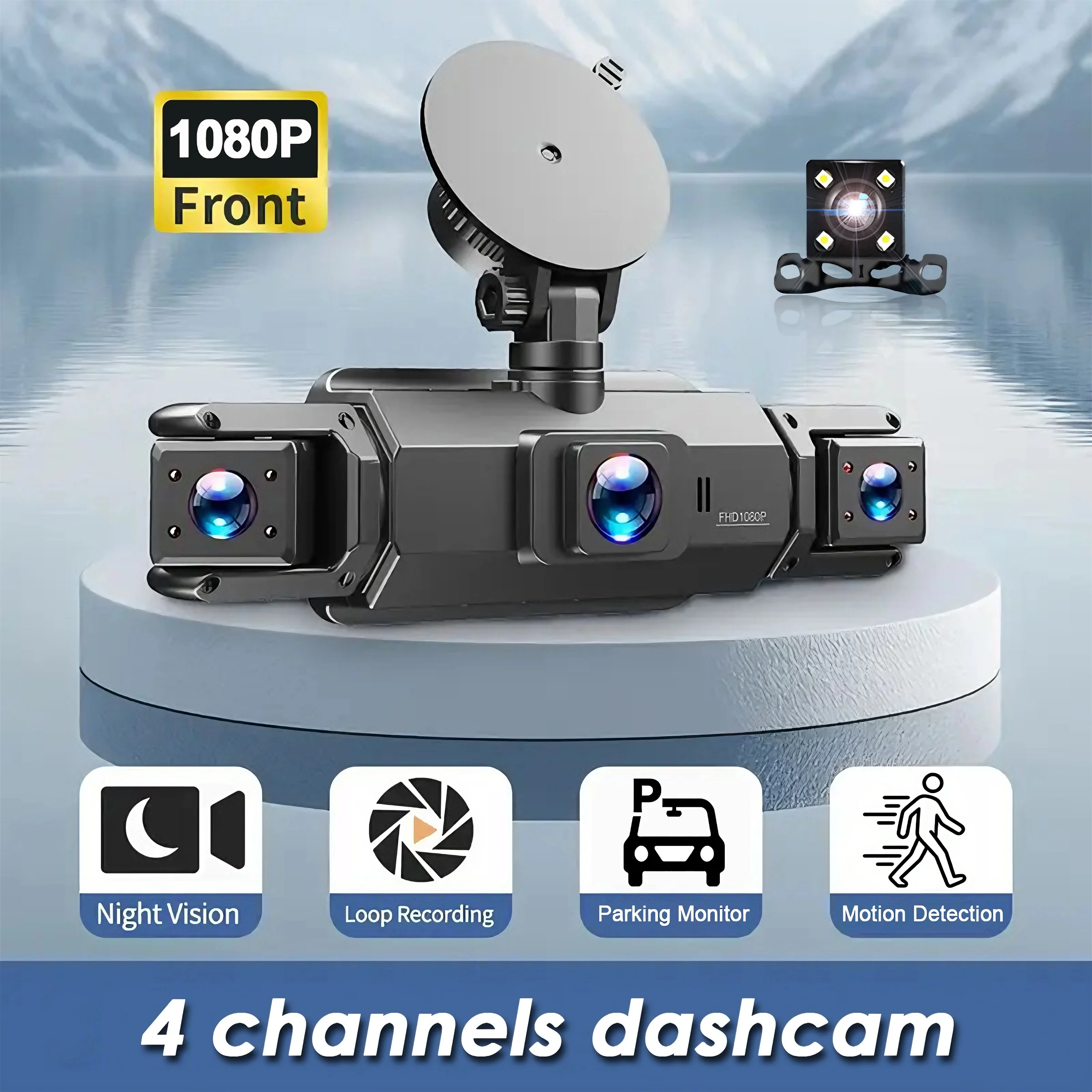 كاميرا داش لكاميرا السيارة 360 °   أمامي وخلفي داخل يسار يمين 3/4 قناة للرؤية الليلية وضع وقوف السيارات على مدار 24 ساعة تسجيل كاميرا داشكام