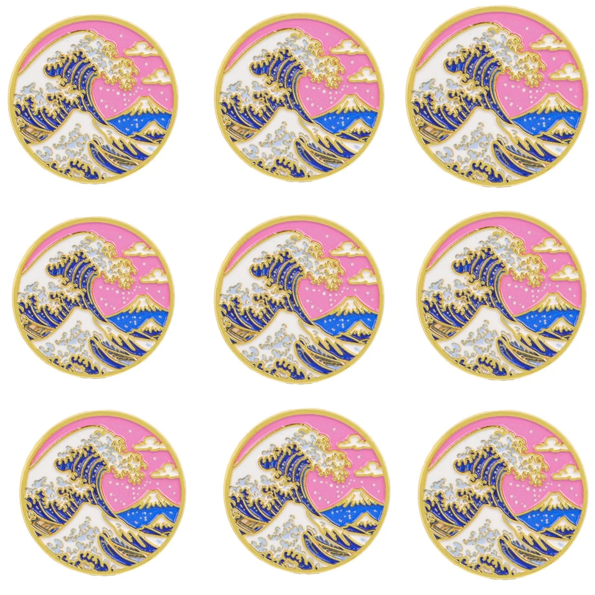 9-teiliges Emaille-Pin-Set mit Wellenmuster, modische Brosche für Mäntel, Damenbroschen, Kragen- und Reversnadeln, Metallabzeichen, Schmuckgeschenk für Freunde