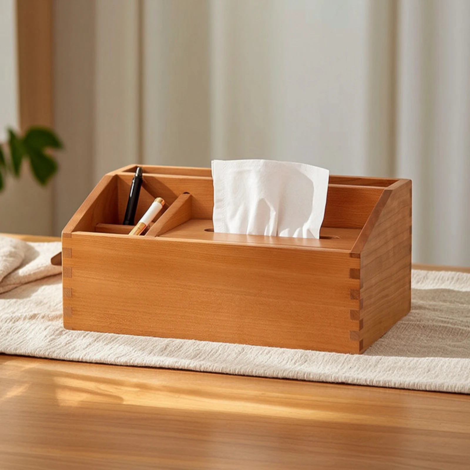 wooden-tissue-box-with-compartments-rustic-desk-organizer-with-tissue-box-cover-handheld-device-control-holder-space-saving