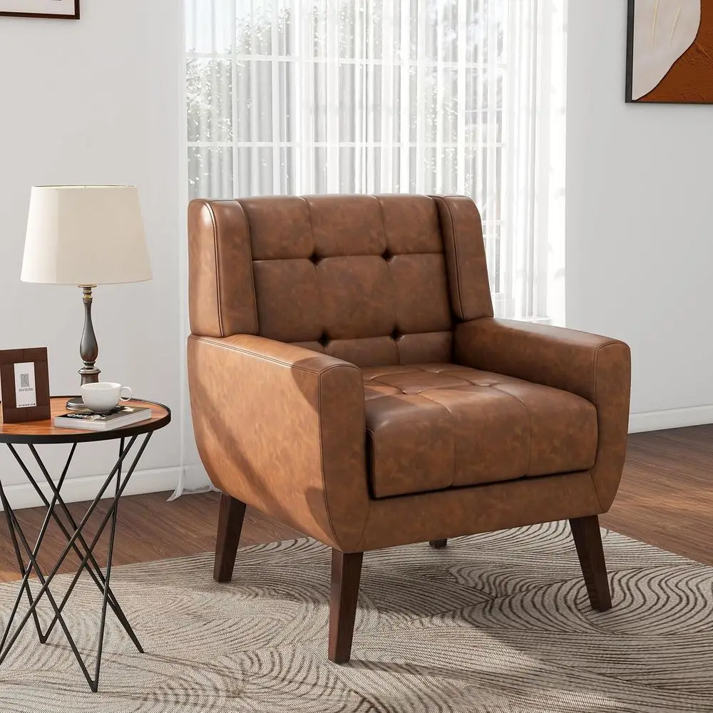 

Button-Tufted PU Leather Accent Chair, Comfortable & Durable for Living Room, Bedroom, or Home Office, Compact Size, Supports up
