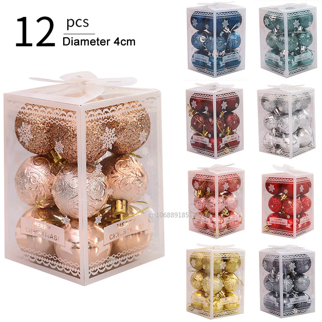 12PCS 4cm Christmas Ball Xmas Tree Balls Hanging Pendant Decoration Plastic 2024 Xmas Party New Year Accessories Ornament Decor