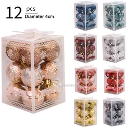 12PCS 4cm Christmas Ball Xmas Tree Balls Hanging Pendant Decoration Plastic 2025 Xmas Party New Year Accessories Ornament Decor