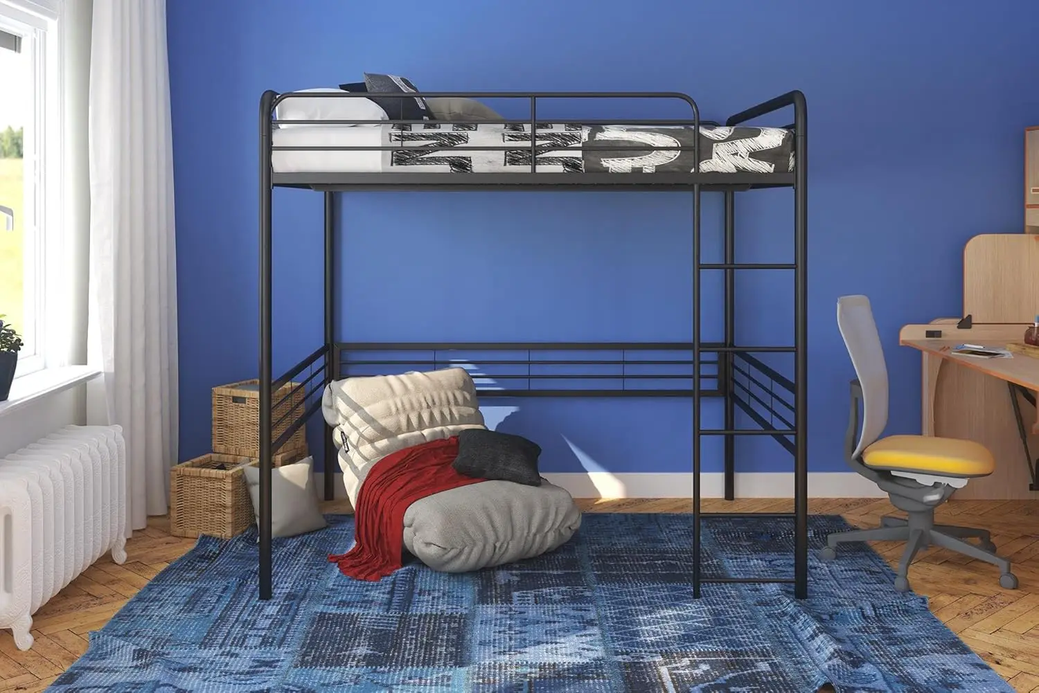 Volledig Metalen Loft Bed Met Ladder Ruimtebesparend Ontwerp, Zwart