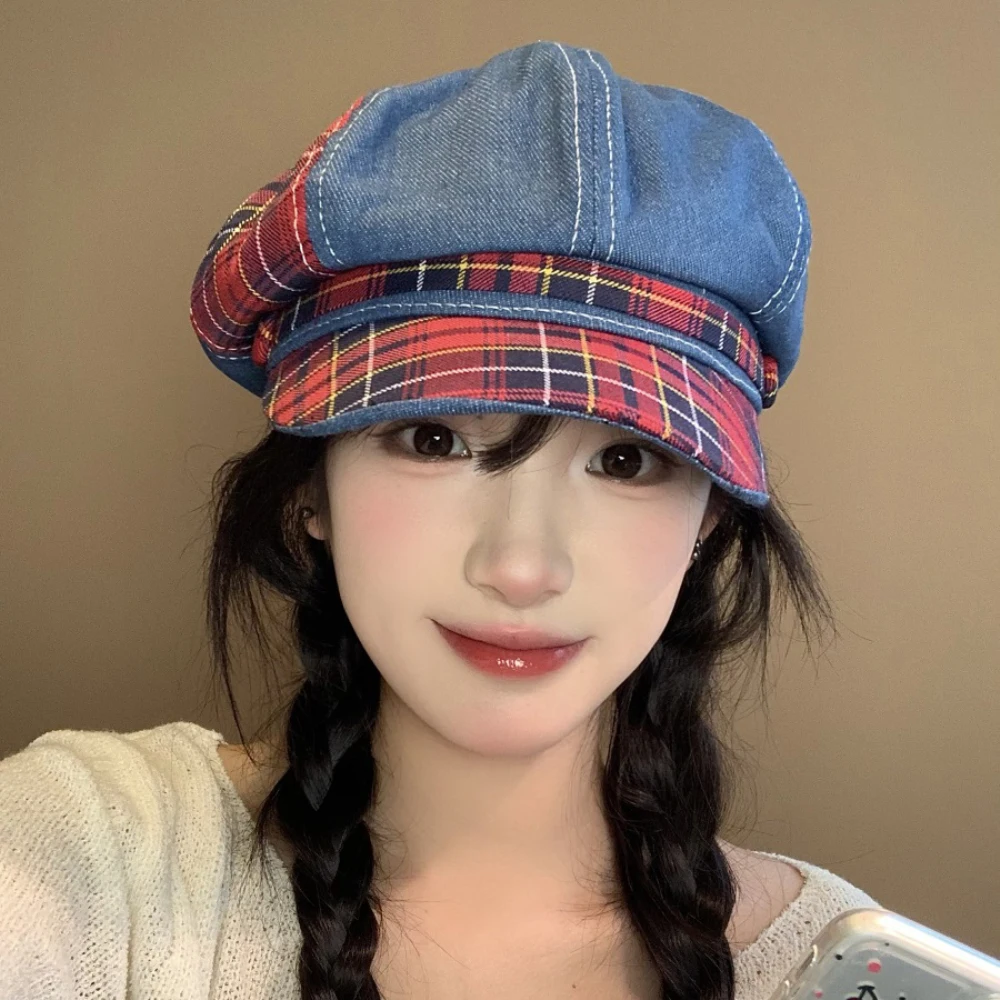 HT4853 Berets für Frauen Neue Frühling Sommer Herbst Zeitungsjunge Mütze Plaid Künstler Maler Baskenmütze Hut Weibliche Achteckige Kappe Dame Baskenmütze Kappen – Detail 7