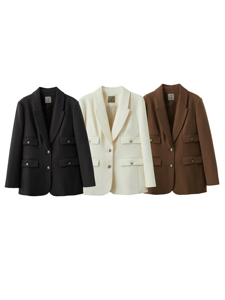 Amii-blazer minimalista de manga comprida para mulheres, jaqueta de manga comprida com botões, estilo vintage, para escritório, outono, 12453051,