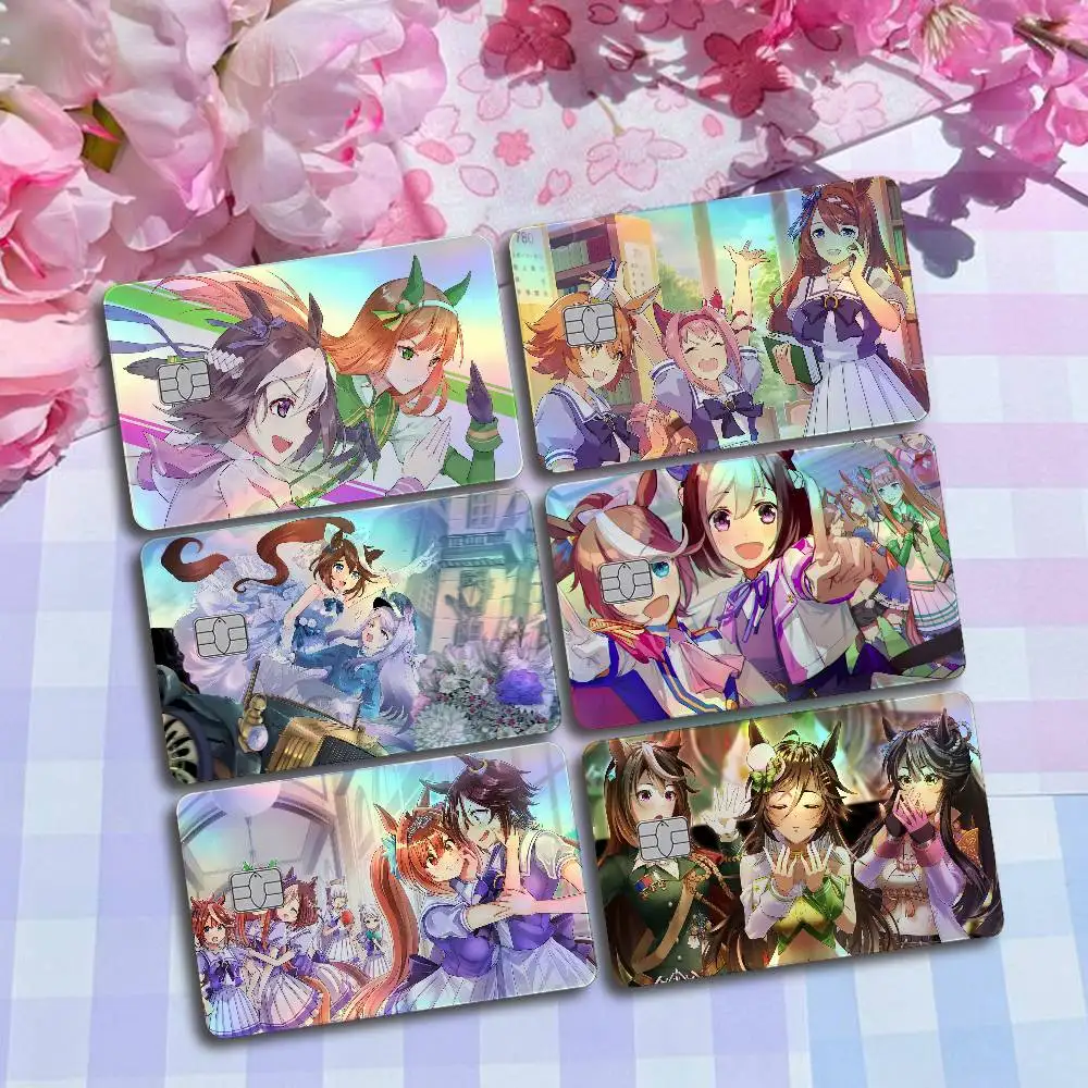 U-Uma Musume Pretty Derby Laser Card Skin Stickers 4pcs/Set Waterproof Anti-Scratch Bank Card Protector Decal For Credit Cards