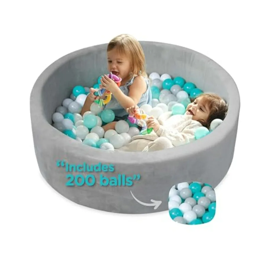 

Nuby Velvet Ball Pit - 200 Colored Balls Included - Soft Foam Play Pit for Baby and Toddlers Indoor/Outdoor Playpen Play Gym -