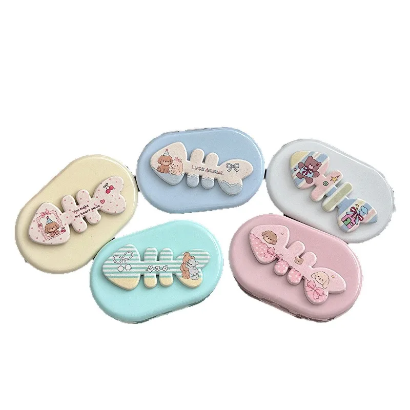 Cute Cartoon Fish Bone Oval Contact Lens Case With Mirror Portable Eye Care Storage Box - view 4