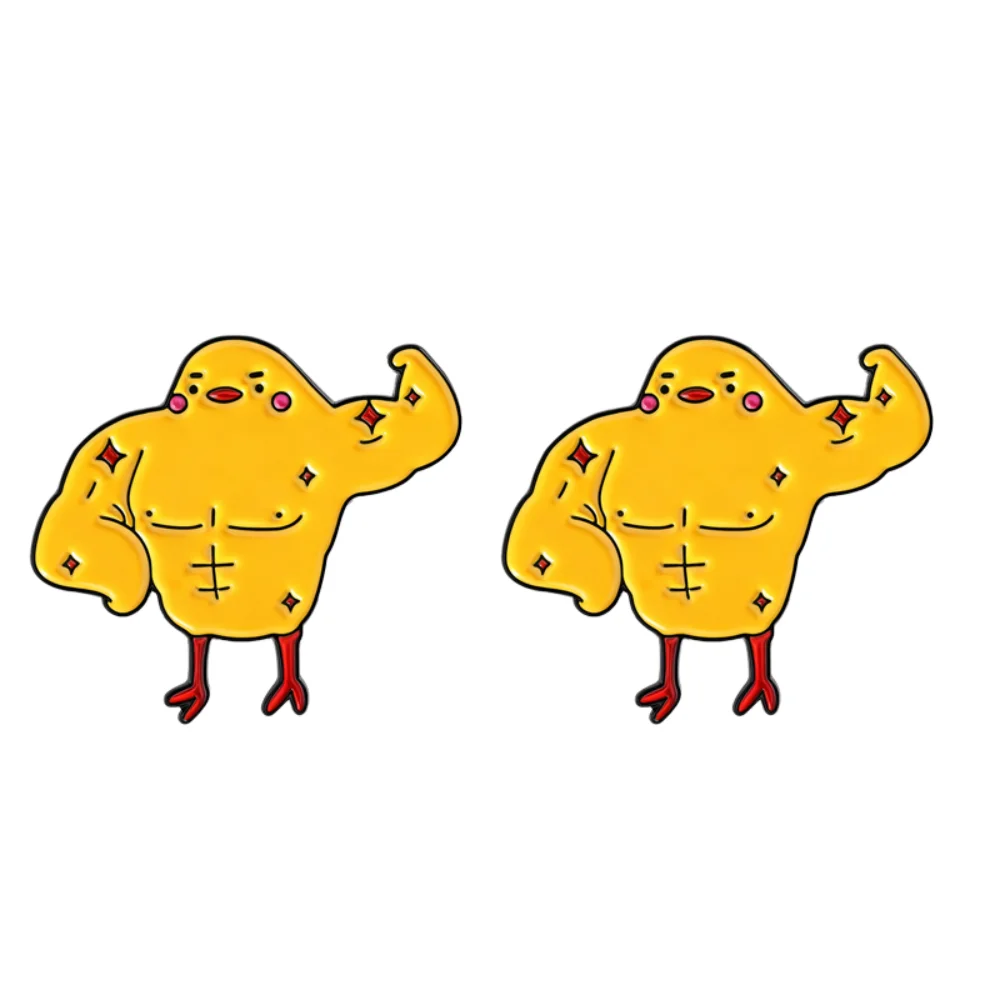Contrastive Cute Muscle Chicken Brooch Bizarre Cartoon Masculine Style Badge Cute and Fun Personalized Accessories