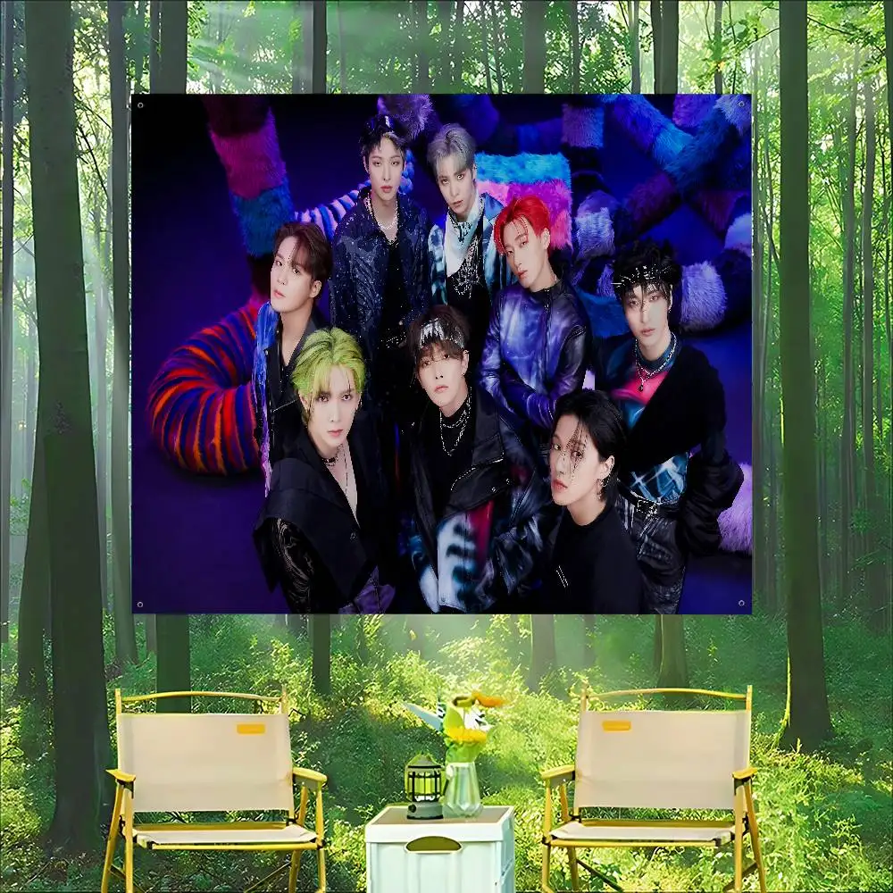 popular KPOP A-ateezS singer Retro Flags Multiple Choice Living Studio Booth Interior Decoration Banner