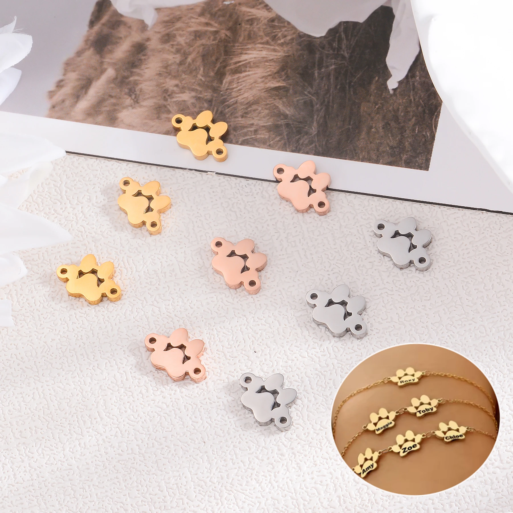 

6Pcs 11x17mm Mini Stainless Steel Pet Paw Charms Pendant Connector For DIY Necklace Earrings Bracelet Jewelry Making Supplies