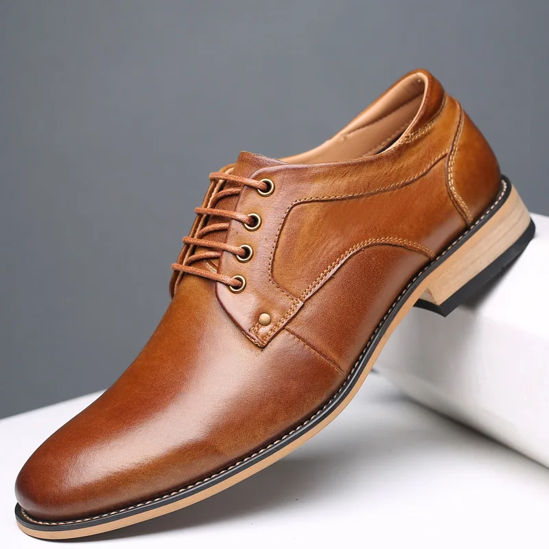 2022 Spring New Men\'s Shoes Business Dress Shoes Classic Genuine Leather England Fashion Casual Oxfords Shoes  Size 7.5-13