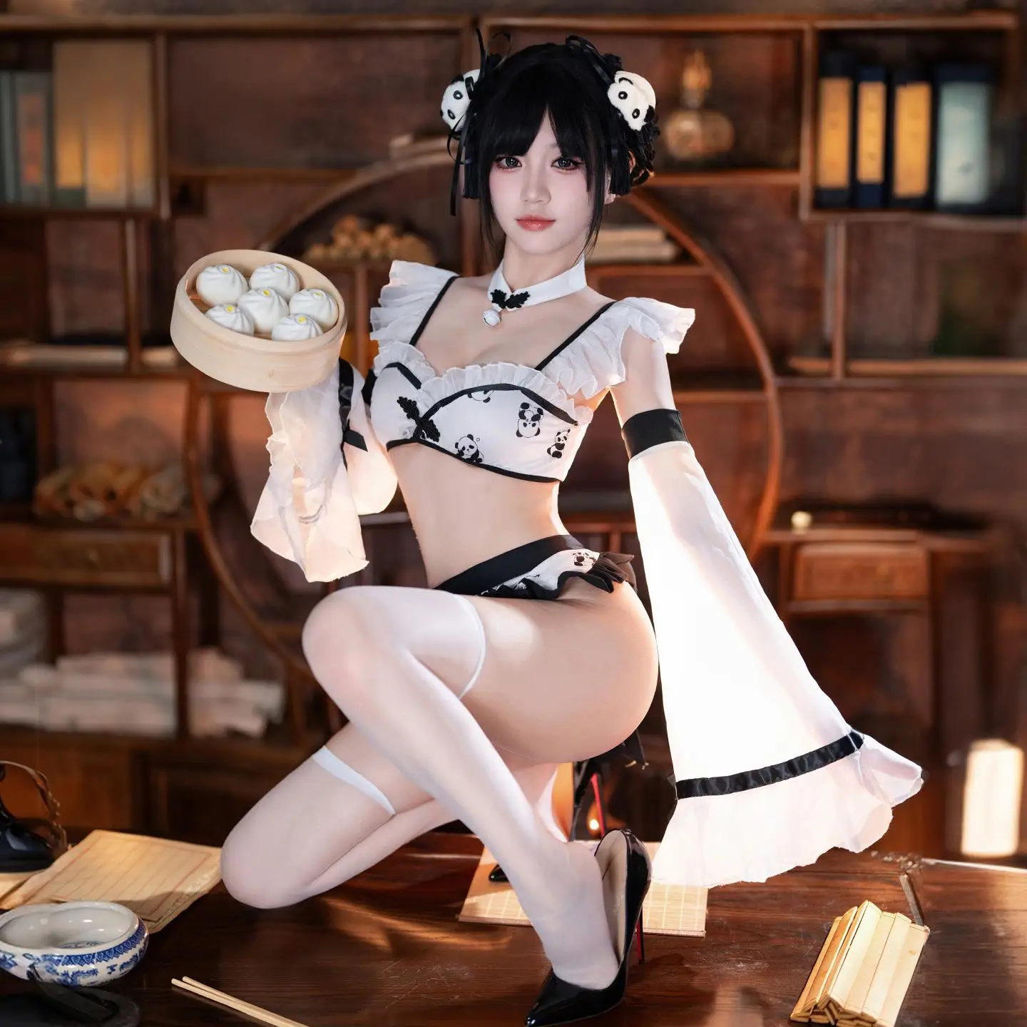 XXOO, nuevo, erótico, Sexy, Panda chino, uniforme de sirvienta de cocina, trajes Hanfu, disfraz de Cosplay