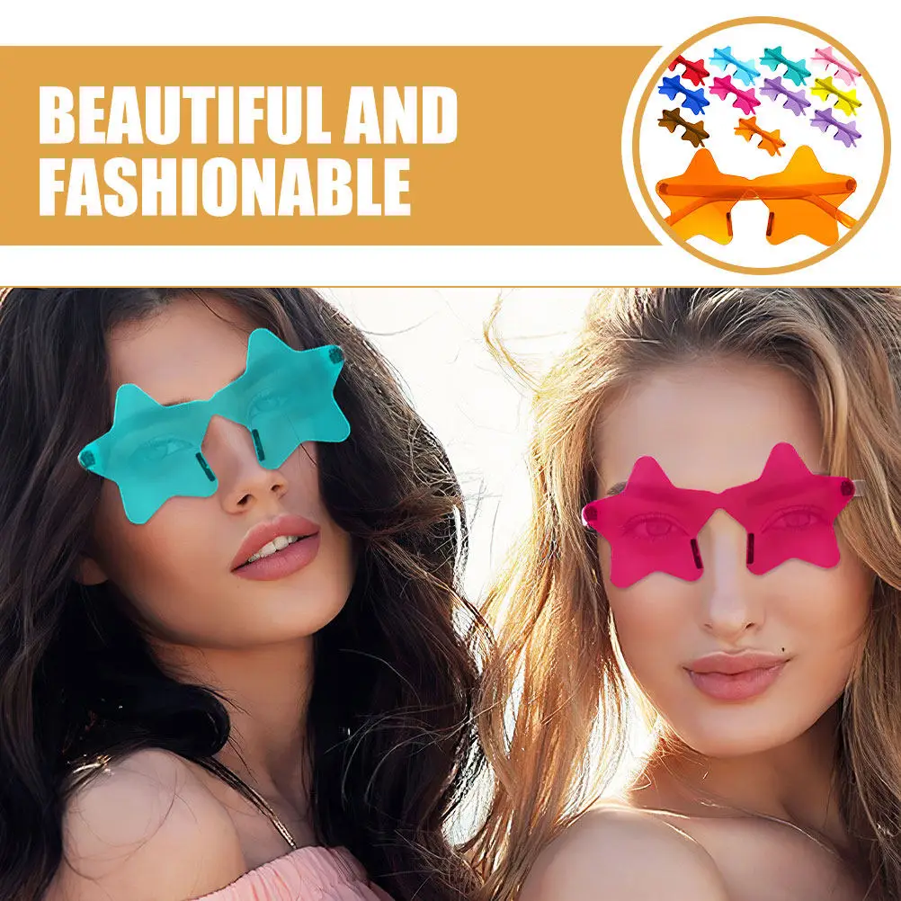

14Pcs Star Rimless Sunglasses Colorful Party Photo Booth Props Bachelorette Birthday Festival Fun Sunglasses Star Shaped Glasses