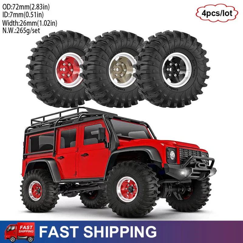 1.3 inch Beadlock Wheels and Tires Hex 7mm 4PCS for RC Crawler Car 1/18 1/24 Traxxas TRX4M Axial SCX24 Upgrade Parts