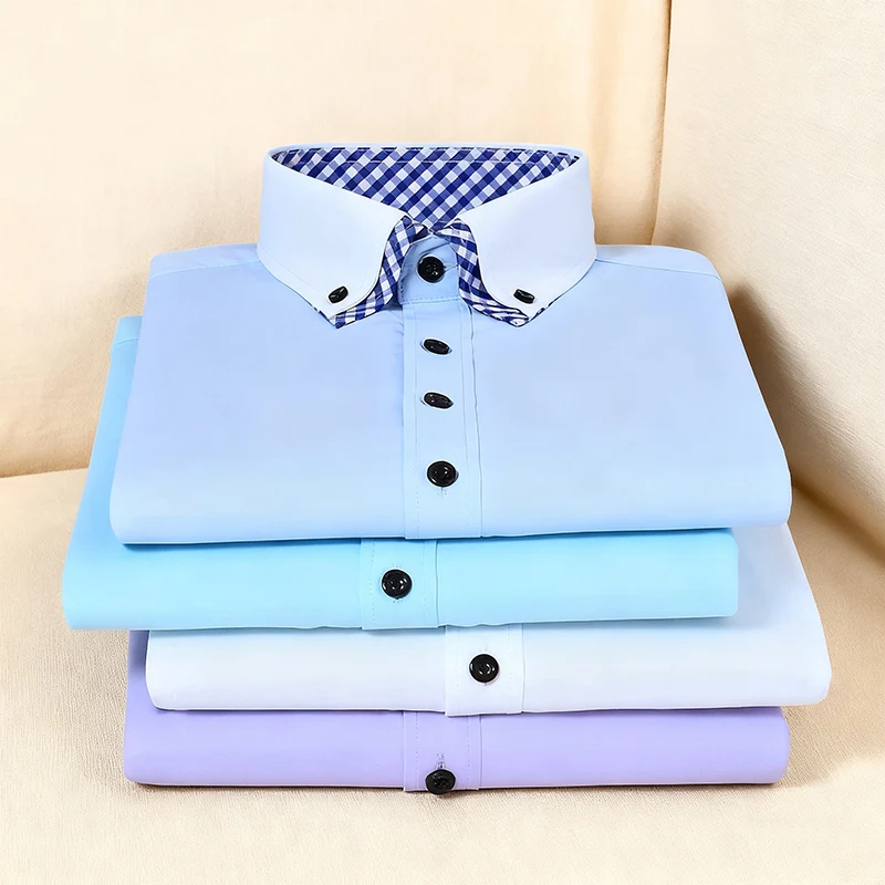 

Мужская классическая рубашка премиум-класса с длинным рукавом без железа, двухслойная деловая формальная рубашка стандартного кроя для офисной работы Camisa Social, белая, синяя, розовая