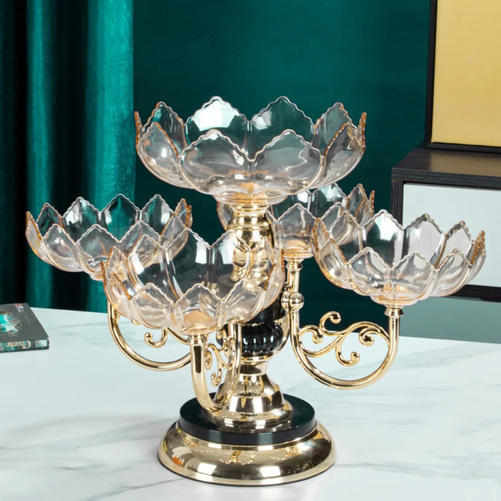 

Rotating Snack Serving Tray European Style Imitation Crystal Fruit Plate Multi-layer Flower Shape Dessert Platter Wedding