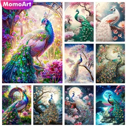 MomoArt-pintura de pavo real con diamantes redondos, mosaico de Flores, luna, artesanía, nueva colección 2024