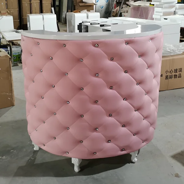 Pink color Diamond buttons reception desk for hair salon boutique counter reception desk QZ-P721