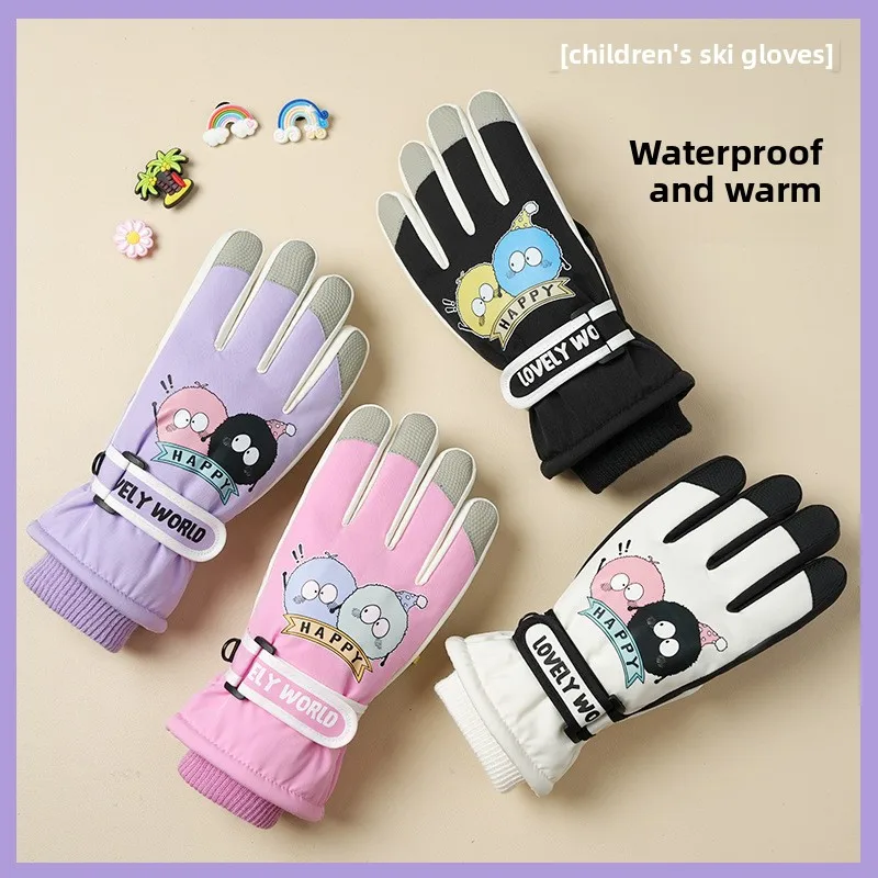 Winter-Skihandschuhe für Kinder, wasserdicht, winddicht, mit Thermo-Fleece gefüttert, Schneespiel-Fäustlinge
