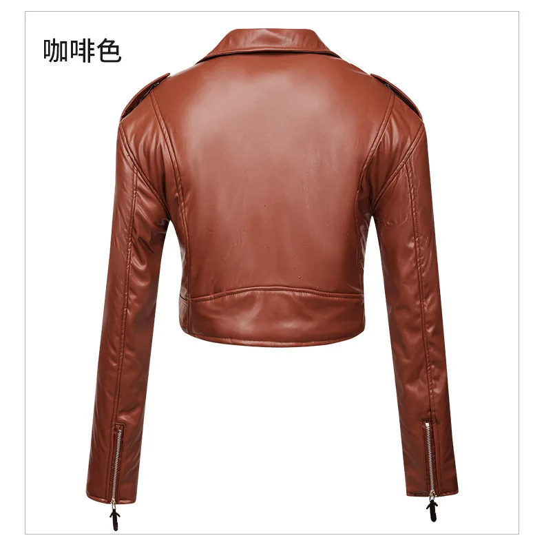 New Women slim short leather jacket plus cotton high waist long sleeve lapel diagonal zipper leather jacket pu motorcycle suit