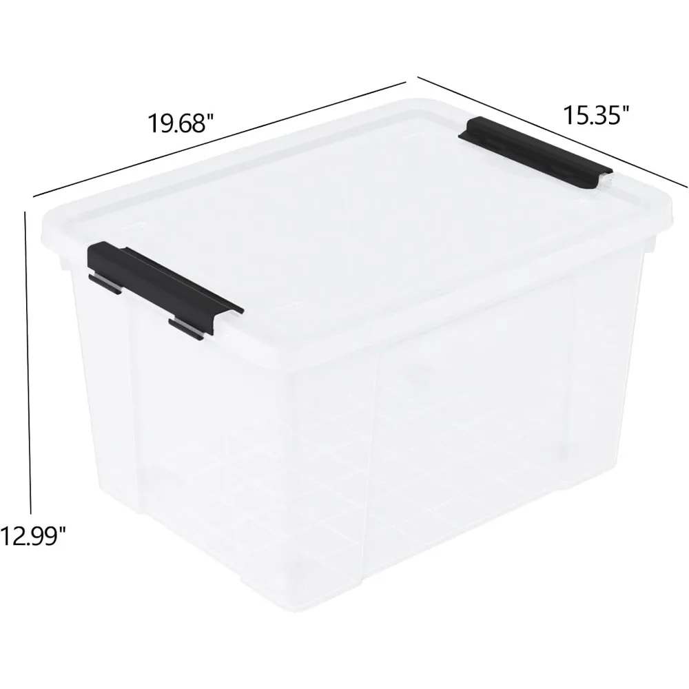 50 Quart Clear Storage Bin with Wheels, Stackable Large Latching Box with Lids, 4 Packs