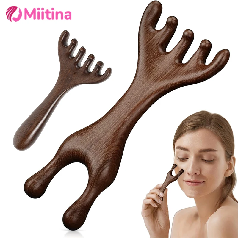 

Natural Golden Sandalwood Six-Claw Scalp Massager Gua Sha Tool Back Scratcher Spa Handheld Meridian Massage Comb Hair Care Relax