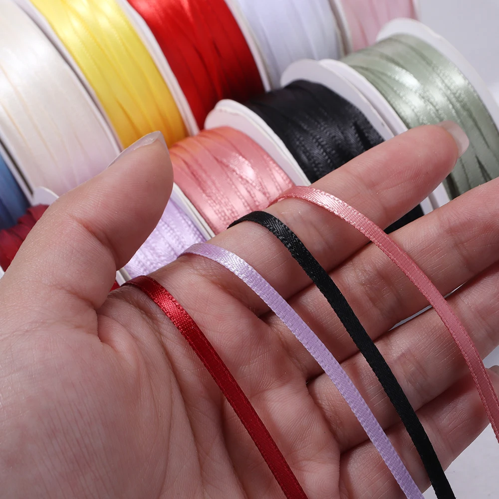 50 Yards/Rolle 3mm Polyester-Satinbänder für Bastelarbeiten, Hochzeitsdekorationen, DIY Ripsband, Schleifen, Geschenkverpackungen – Detail 4