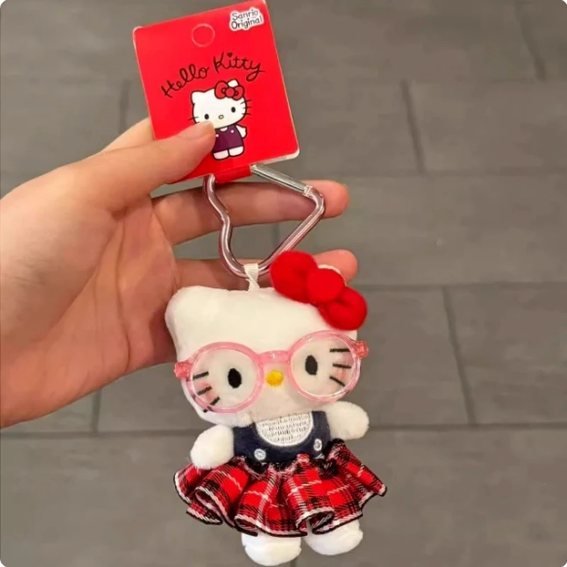 새로운 헬로키티 레드 블랙 체크무늬 드레스 플러시 장난감 키티 고양이 가방 참 키체인 방 장식 소녀들을 위한 달콤한 서프라이즈 선물