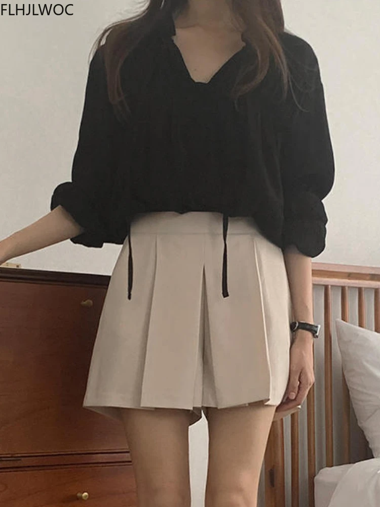 Korea Chic Tops Blusas Bow Tie Office Lady Elegant Transparent Button Basic Shirts Black Fashion Women Blouse