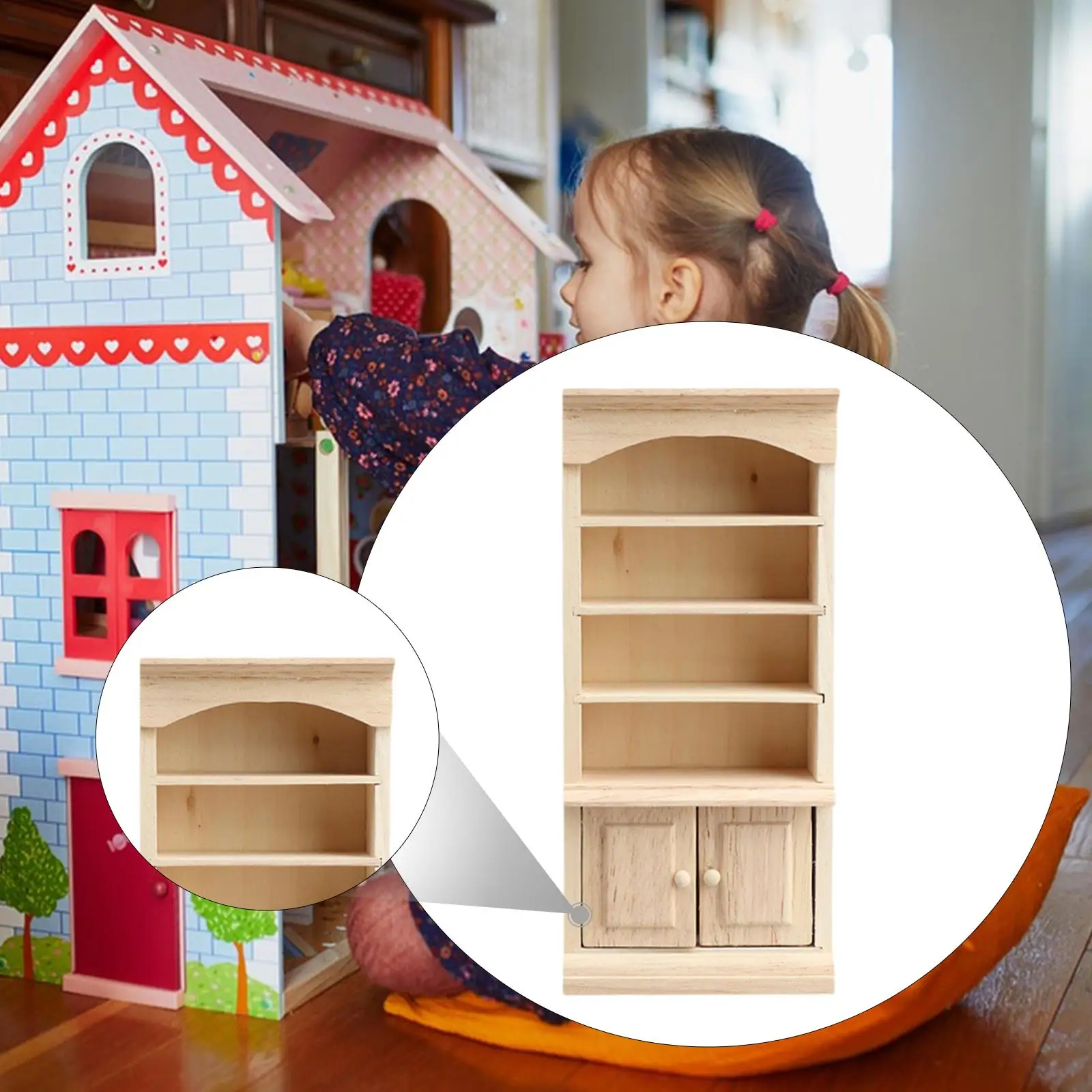 

1:12 Scale Miniature Cupboard Mini Storage Wooden Dollhouse Bookshelf Dollhouse Cabinet for Micro Landscape Life Scene Ornaments