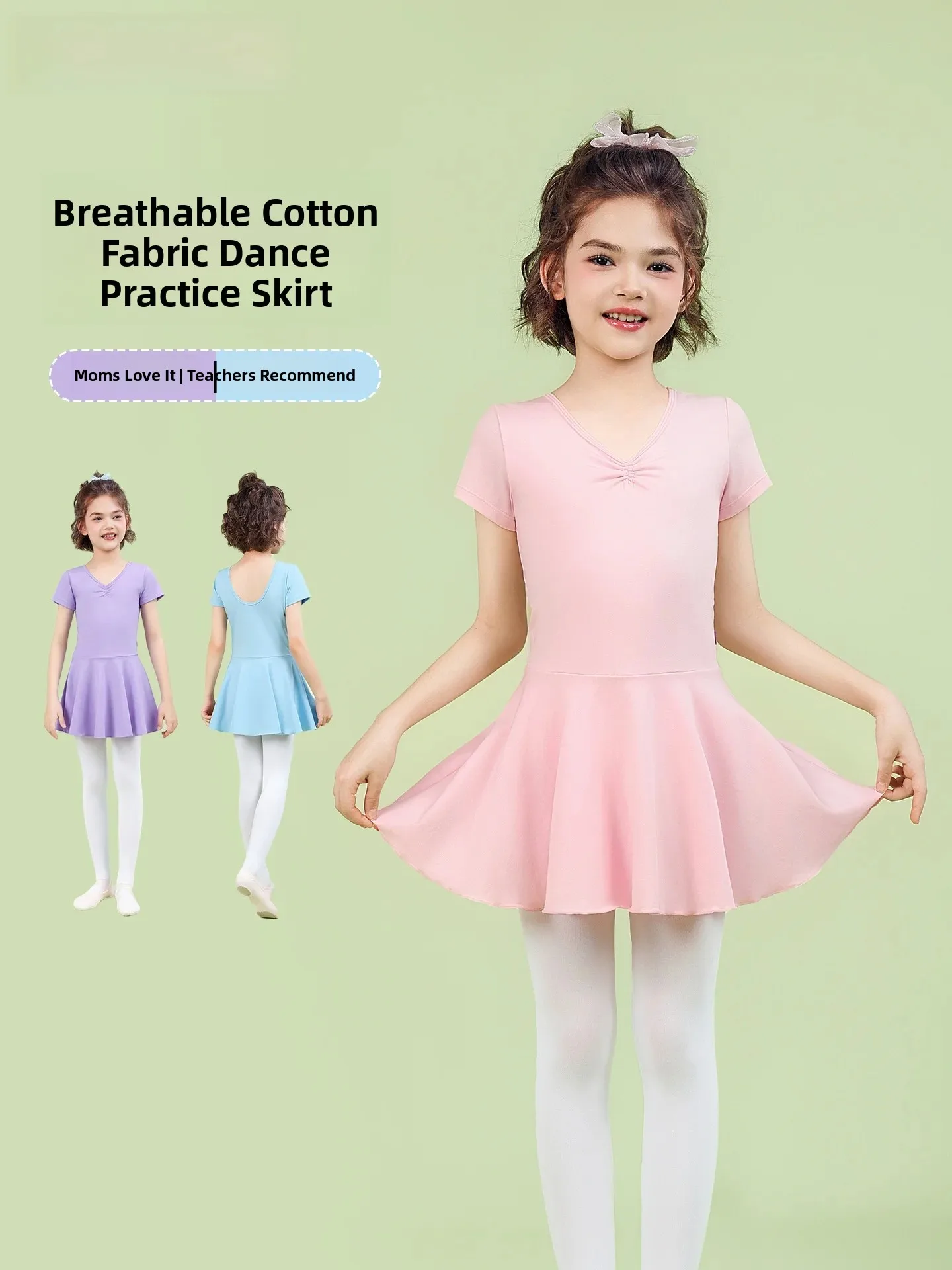2026-new-children's-ballet-dance-suit-short-sleeve-one-piece-practice-uniform-cotton-spandex-breathable-v-neck-color
