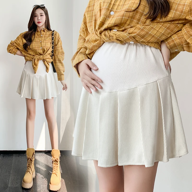 

Maternity Pleated Dress Spring Autumn Maternity Skirts Elastic Waist Belly Casual Clothes for Pregnant Women Clothing Pregnancy