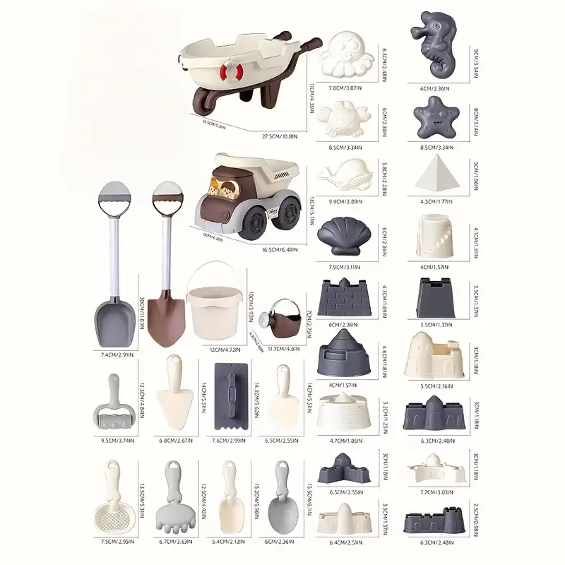 Brinquedos de areia de praia para crianças, brinquedos de praia de viagem para crianças de 3 a 10 anos, caminhão basculante, moldes de areia de dinossauro, kit de castelo de areia, peneira de pá