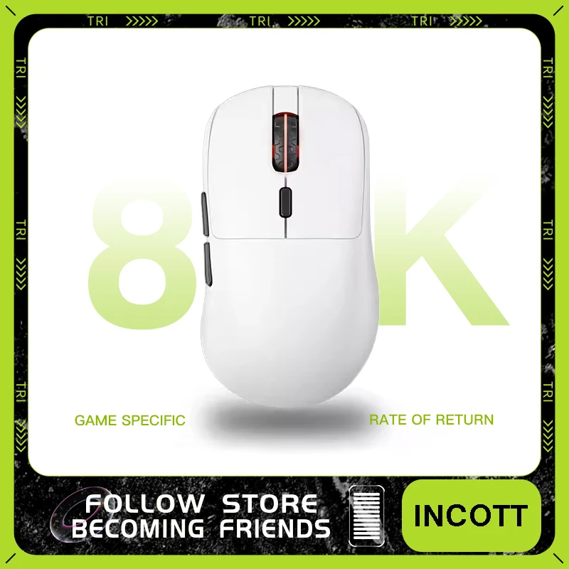 INCOTT GHERO Wireless Mouse Dual Mode RGB PAW3395 Sensor 8K Low Latency Gaming Mouse Ergonomics Pc Game Accessories Office Mouse