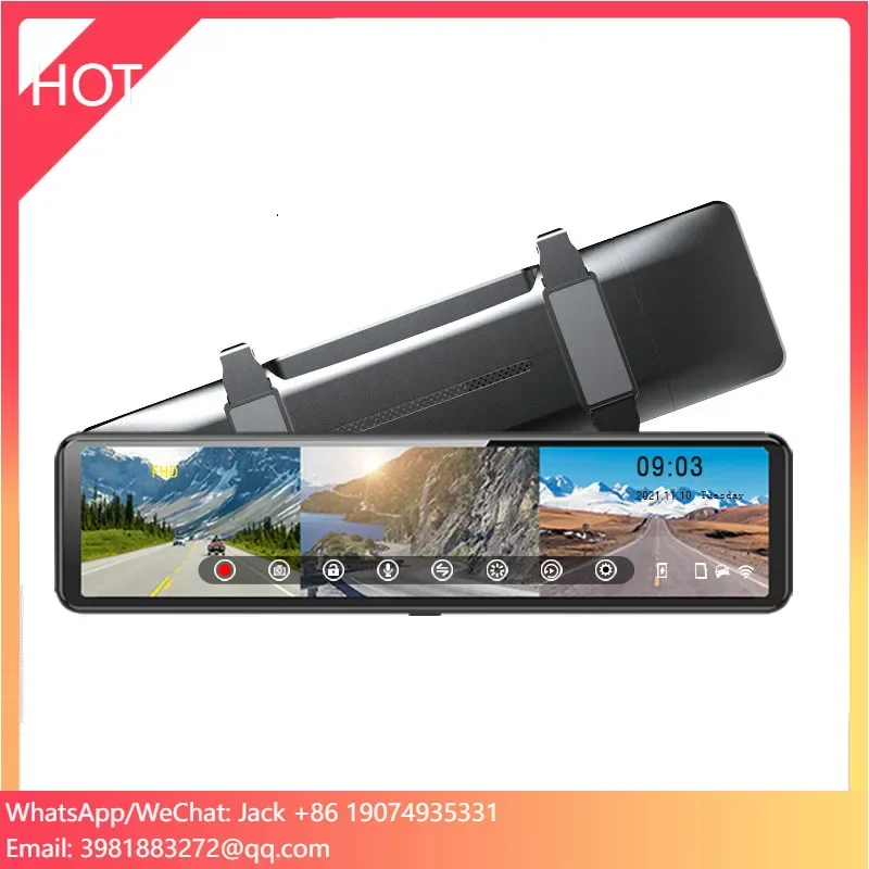 

HD 1080P Dashcam Mirror Three Lens Driving Recorder With Wide Angle APP Control Car Camera Recorder
