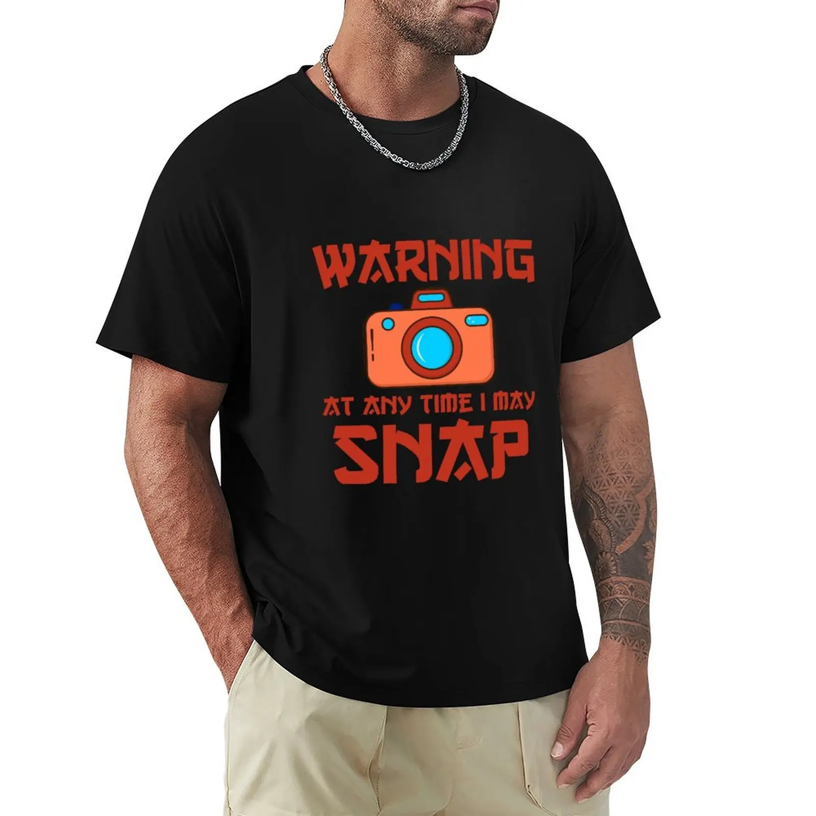 

Camera Warning - At Anytime I May SNAP Funny Cool T-Shirt summer tops kawaii clothes Aesthetic clothing plain white t shirts men