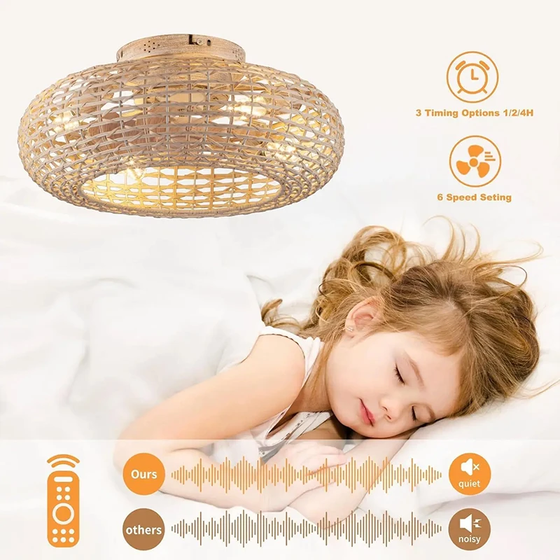 Bamboo LED Ceiling Fans Light Rattan Hand-Woven Ceiling Fan Lamp Home Living Room Handmade Decor Lighting 110V 220V Ventilator