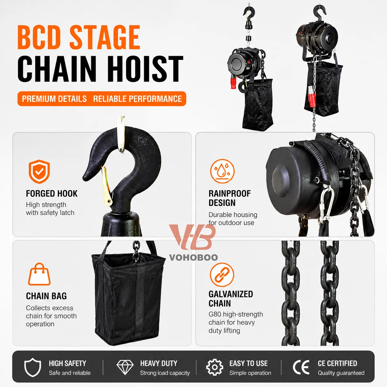 Overload Protection Electric Theater Chain Truss Motor Black Stage Show Hoist Studio 500KG 1000KG 2Ton Alloy Steel Provided