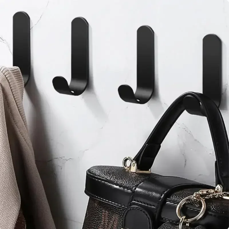 6Pcs J-shaped Self Adhesive Strong Wall Hooks Plastic Towel Hook Door Hanger Key Bag Coat Hook Holder Home Organizer