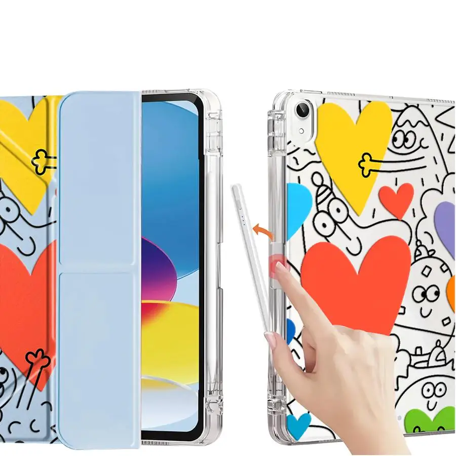 Colorful Heart Doodle Tablet Case For iPad Mini 6 7 Pro 2025 Pro 11th 10th 9th 8th 7th 12.9inch Air 4 5 M3 M2 M4 11inch Holder