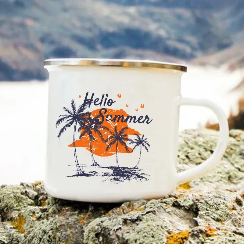 Creative Coffee Tea Water Milk Cups Hello Summer Printed Enamel Mug Personalized Gifts Beer Cup Cupshe Drinkware Mugs Travel Bar